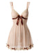 Nuisette babydoll beige transparente en tulle à nœud, col V profond, dentelle et rembourrage Années 1950 - 2