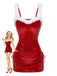 Nuisette rouge en velours à bordure en fausse fourrure et laçage latéral années 1960 - 1