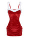 Nuisette rouge en velours à bordure en fausse fourrure et laçage latéral années 1960 - 2