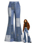 [Prévente] Pantalon évasé bleu imprimé denim à empiècements étoilés années 1970