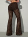 Pantalon long évasé noir en dentelle transparente à taille haute années 1970 - 5