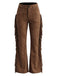Pantalon marron évasé western en suédine à franges Années 1970 - 1