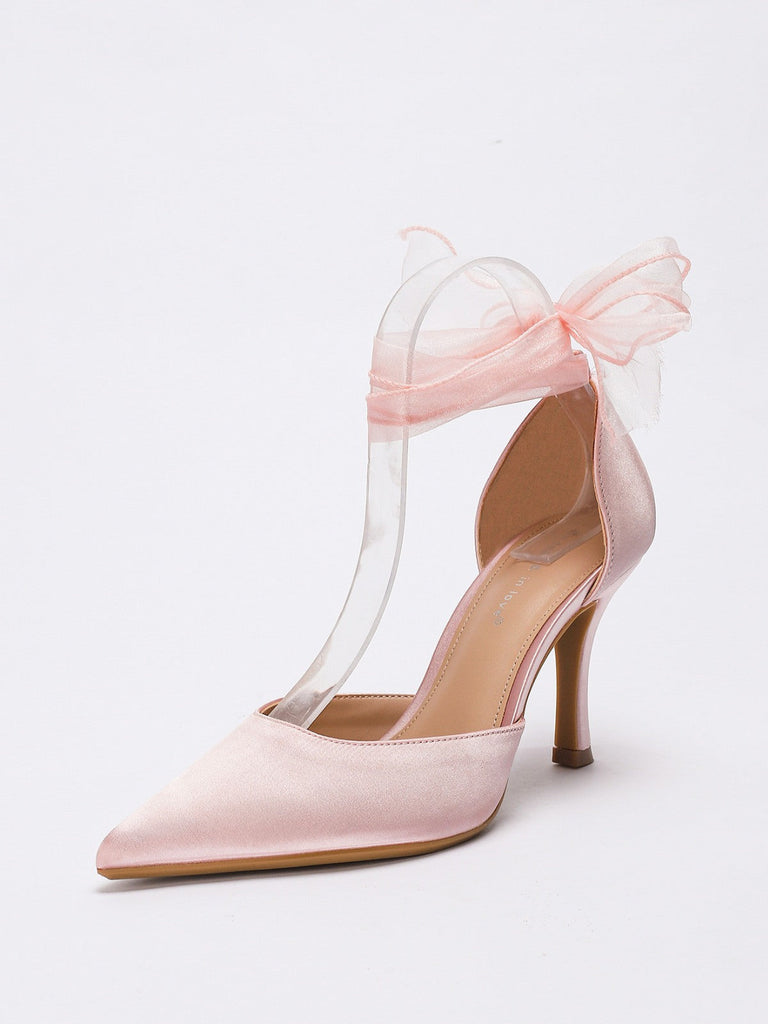 Vintage Satin Ruban Bout Pointu Talons Hauts 12