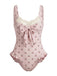 Maillot de bain une pièce rose en dentelle nœud cerise années 1950