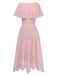 Rear view of the pink chiffon party dress on a white background, showing the clean silhouette and airy fabric.
