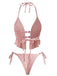 Back view of the bikini set highlighting the ruffled edges of the high-cut bottoms.