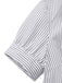 Macro shot of the pinstripe material showing the fine grey and white linear pattern.