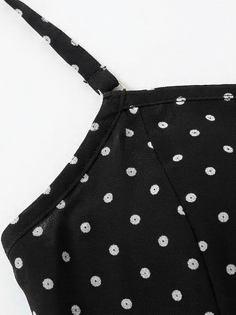 Noir à Pois Halter Dos Nu Maillot de Bain à Jupe Années 1950 8