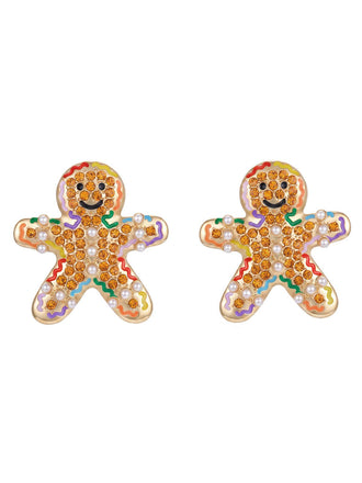 Puces d’oreilles de Noël multicolores en forme de bonhomme en pain d’épices à strass - 1