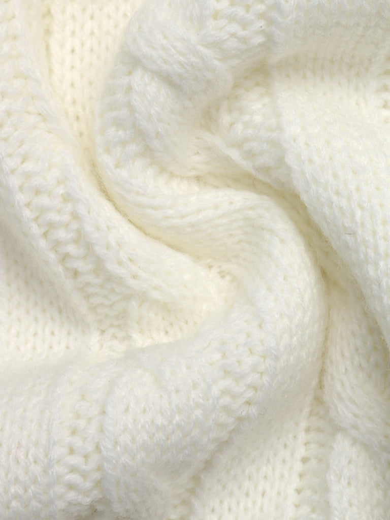Pull Polo Blanc en Maille Torsadée à Nœuds Brodés Années 1950 - 7