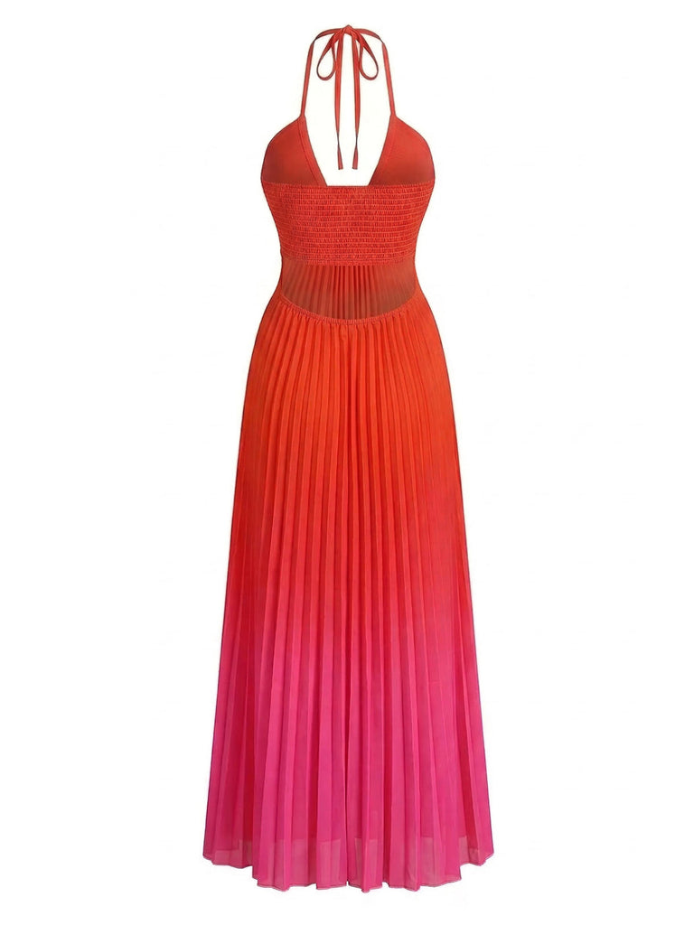 Rouge Dégradé Halter Plissé Découpé Robe Longue Années 1930 3