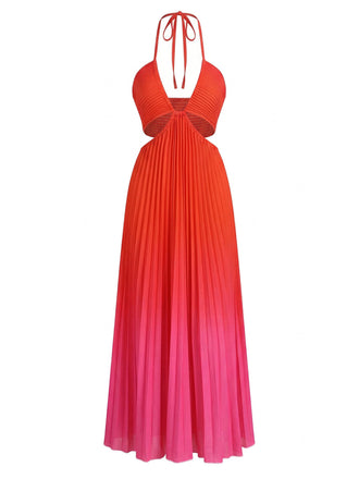 Rouge Dégradé Halter Plissé Découpé Robe Longue Années 1930 2