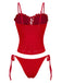 Red bikini set with a textured pattern on a white background