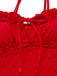 Red tankini-top with ruffled details on a white background