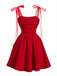 Front view of the sleeveless red party dress featuring a pleated bust and a voluminous A-line skirt.