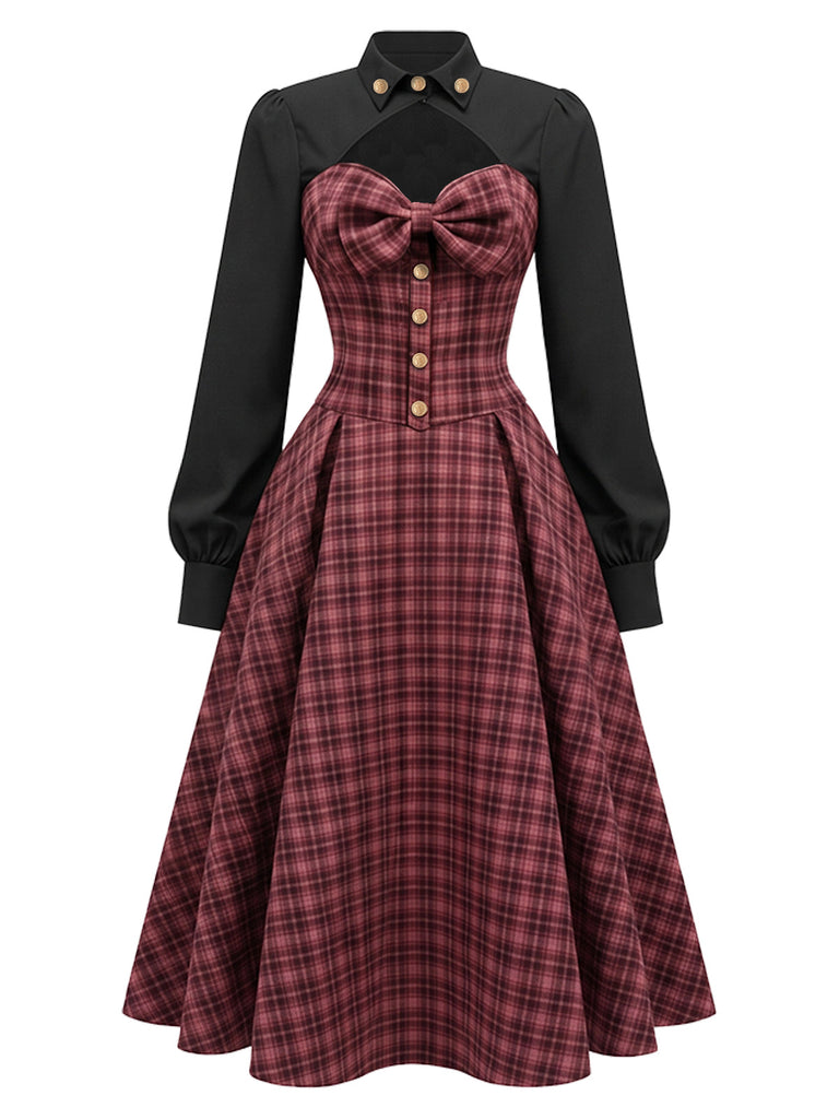 [Prévente] Robe à carreaux effet deux pièces, manches lanternes et découpes Années 1950 - 2