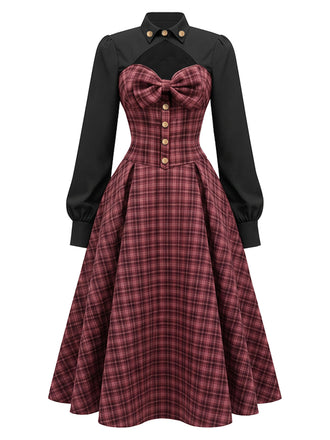 [Prévente] Robe à carreaux effet deux pièces, manches lanternes et découpes Années 1950 - 2