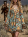 Robe à col V et manches évasées imprimé soleil céleste années 1970 - 6
