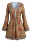 Robe col V manches évasées et motif soleil céleste années 1970