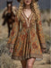 Robe à col V et manches évasées imprimé soleil céleste années 1970 - 9