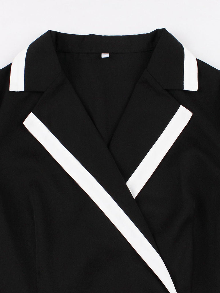 Robe à Col V Fendu, Passepoil Contrasté et Poches Années 1950 - 13