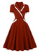 Robe à Col V Fendu, Passepoil Contrasté et Poches Années 1950 - 1