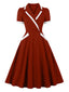 Robe encolure V découpe passepoil contrastant et poches années 1950