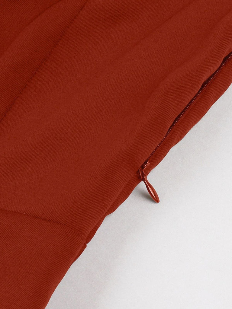 Robe à Col V Fendu, Passepoil Contrasté et Poches Années 1950 - 6