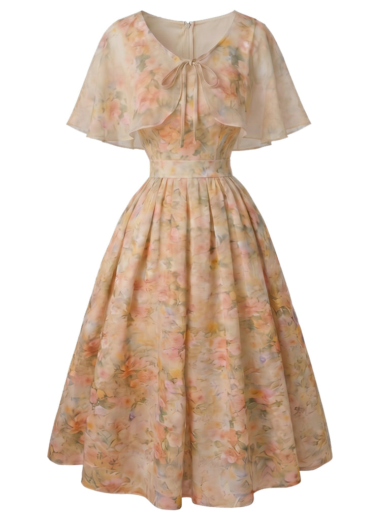 [Prévente] Robe à imprimé floral avec capelet et ceinture années 1950 - 2