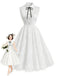 [Prévente] Robe Blanche Sans Manches en Satin à Revers et Fleurs Brodées Années 1950 - 1
