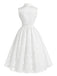 [Prévente] Robe Blanche Sans Manches en Satin à Revers et Fleurs Brodées Années 1950 - 4