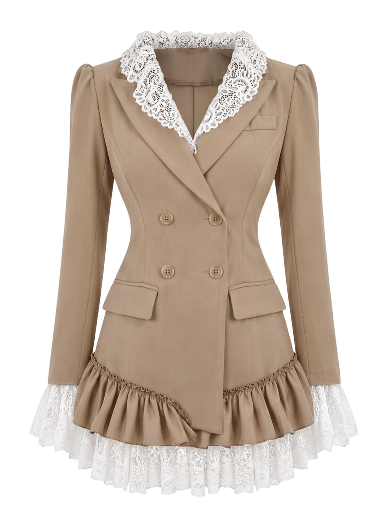 Robe blazer à col à revers en dentelle et ourlet volanté années 1960 - 6