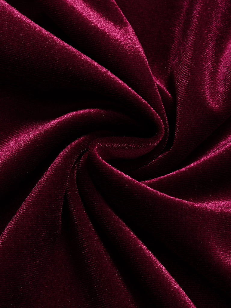 [Prévente] Robe bordeaux en velours à manches évasées Années 1950 - 5