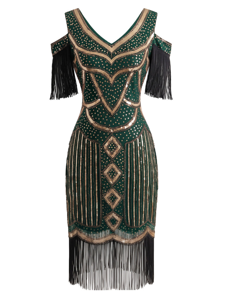 Robe Charleston à épaules dénudées, sequins et franges Années 1920 - 6