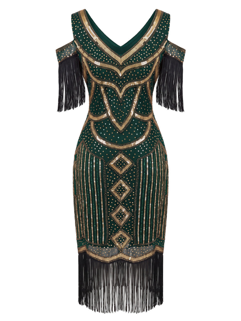 Robe Charleston à épaules dénudées, sequins et franges Années 1920 - 7