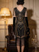 Robe charleston Art déco à sequins, col V, manches transparentes et franges années 1920 - 4
