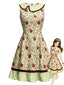 [Prévente] Robe chartreuse motif écossais ornée cerises rouges et dotée d'un ourlet plissé années 1960