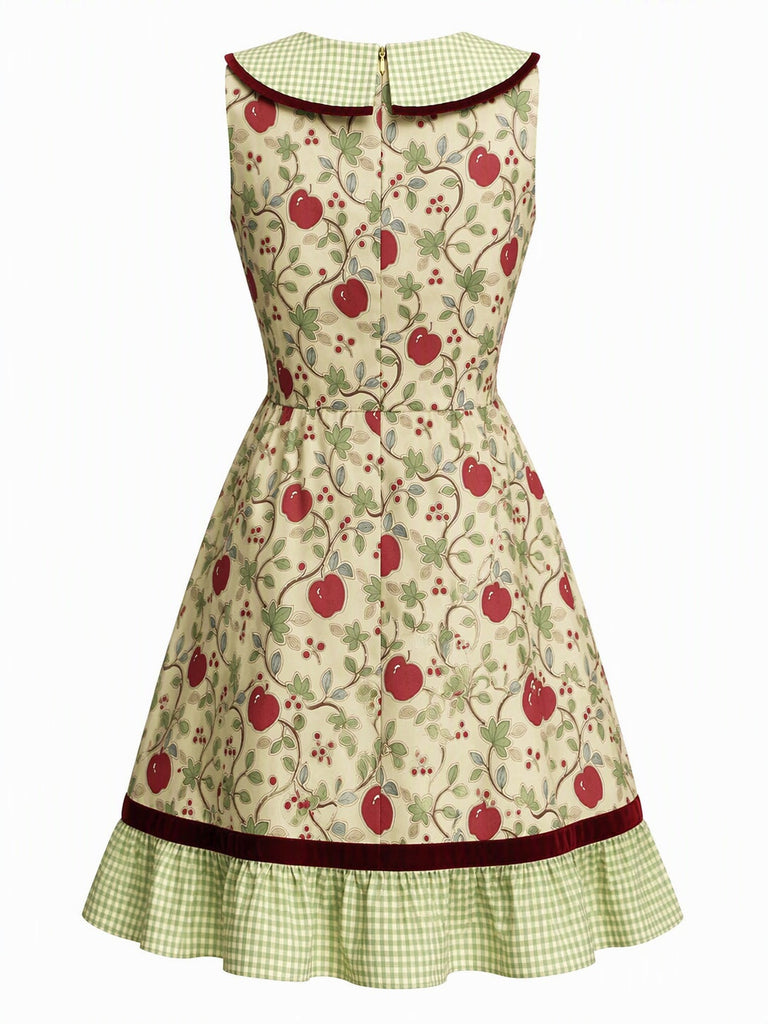 [Prévente] Robe Chartreuse à Carreaux et Cerises Rouges avec Ourlet Plissé Années 1960 - 4