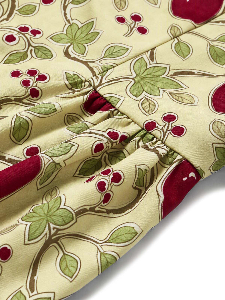 [Prévente] Robe Chartreuse à Carreaux et Cerises Rouges avec Ourlet Plissé Années 1960 - 6