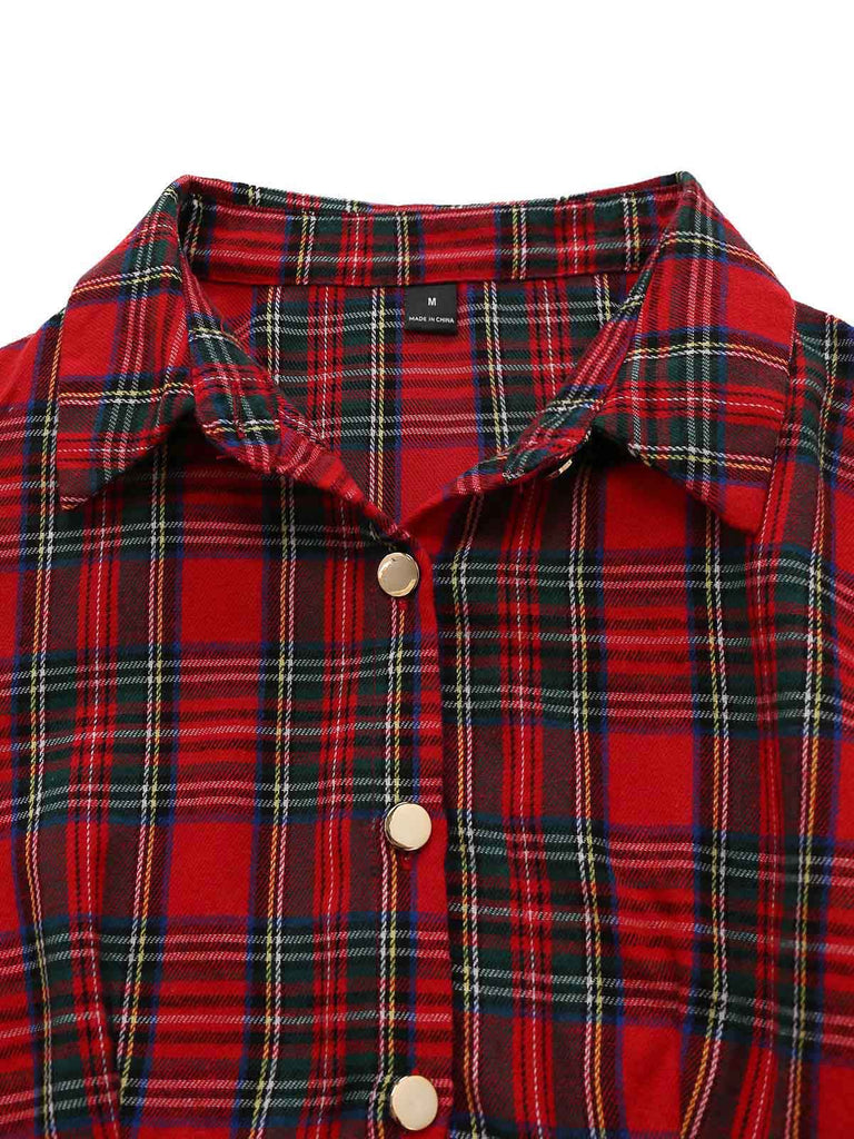 Robe chemise rouge à carreaux et ceinture Années 1950 - 3
