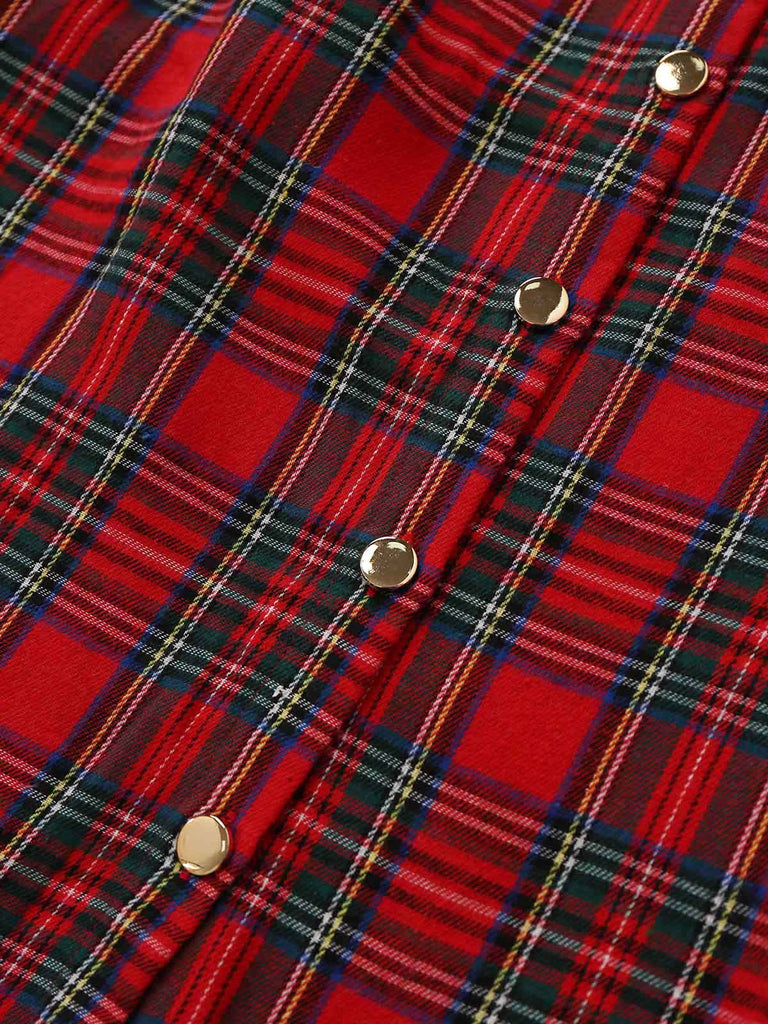 Robe chemise rouge à carreaux et ceinture Années 1950 - 5