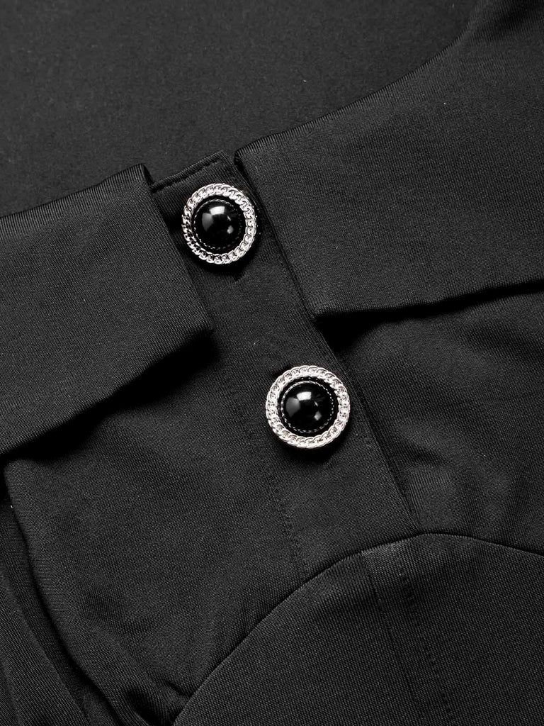[Prévente] Robe corset noire gothique victorienne à dentelle et volants Années 1970 - 8
