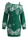 Robe courte de Noël à imprimé flocons et épaule asymétrique Années 1960 - 1