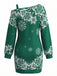 Robe courte de Noël à imprimé flocons et épaule asymétrique Années 1960 - 2