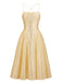 Robe de Cocktail Midi Dorée à Paillettes et Fines Bretelles Années 1950 - 2