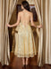 Robe de Cocktail Midi Dorée à Paillettes et Fines Bretelles Années 1950 - 4