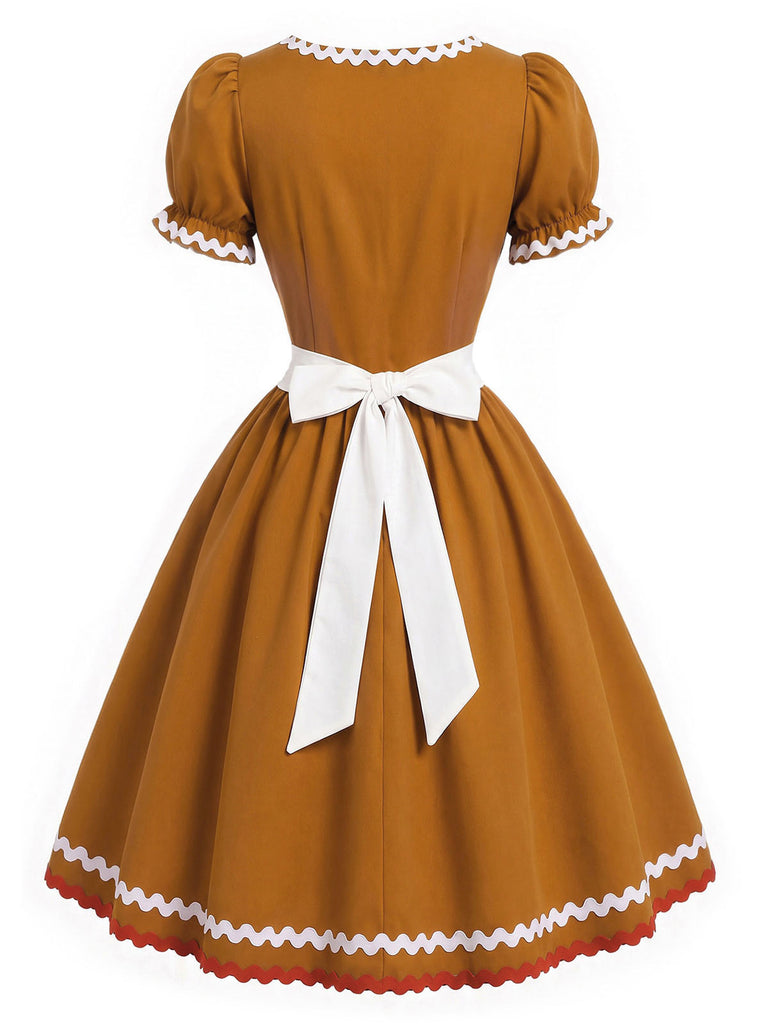 [Prévente] Robe de Noël marron clair bonhomme en pain d’épices avec tablier années 1950 - 4