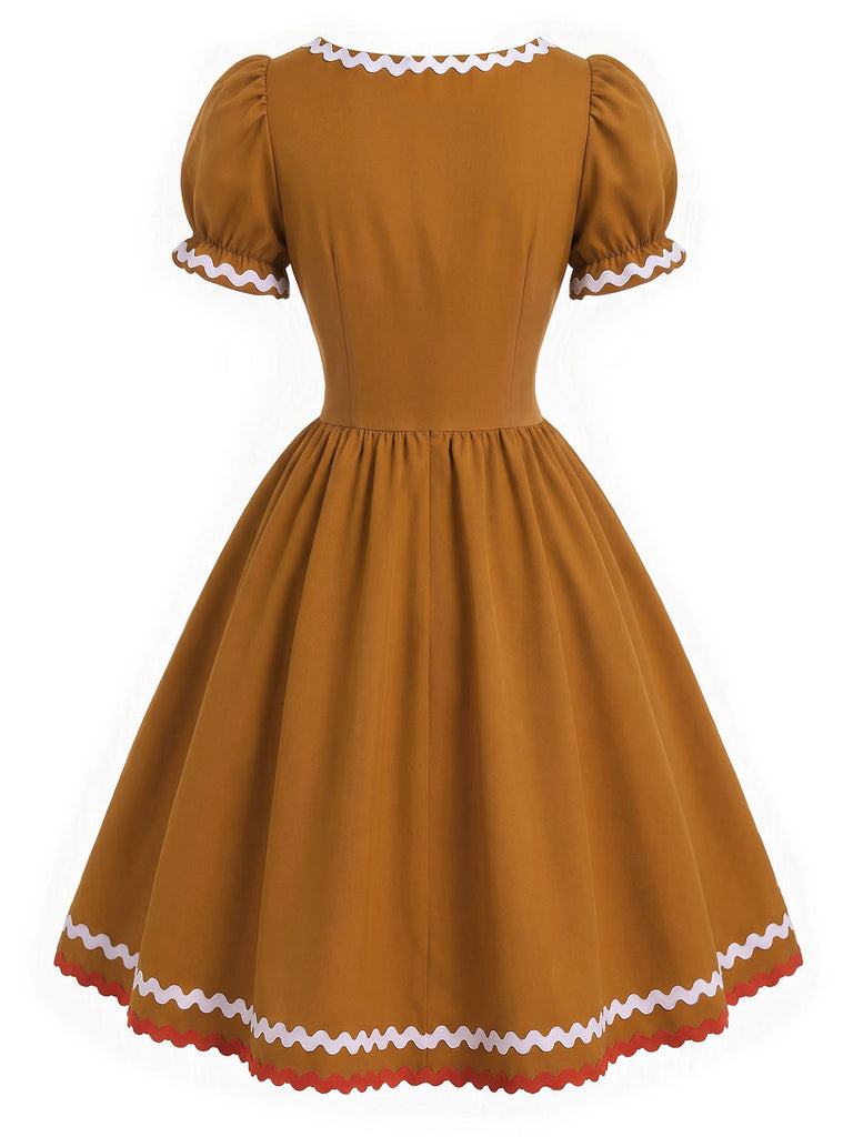 [Prévente] Robe de Noël marron clair bonhomme en pain d’épices avec tablier années 1950 - 7