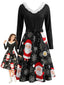 Robe de Noël noire ceinturée à bordure en fausse fourrure années 1950