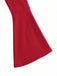 Robe de Noël rouge à col carré duveteux, manches évasées et ourlet asymétrique années 1950 - 4